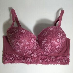 Adored by Adore Me lace dark pink bra underwire sexy floral plus 40D